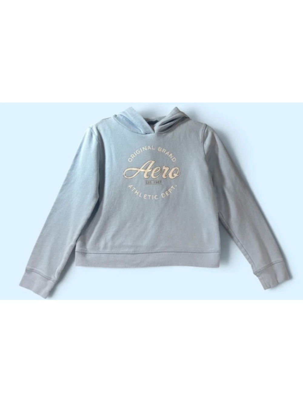 Aeropostale Aero Athletic Dept Cropped Hoodie Light Blue Size- M